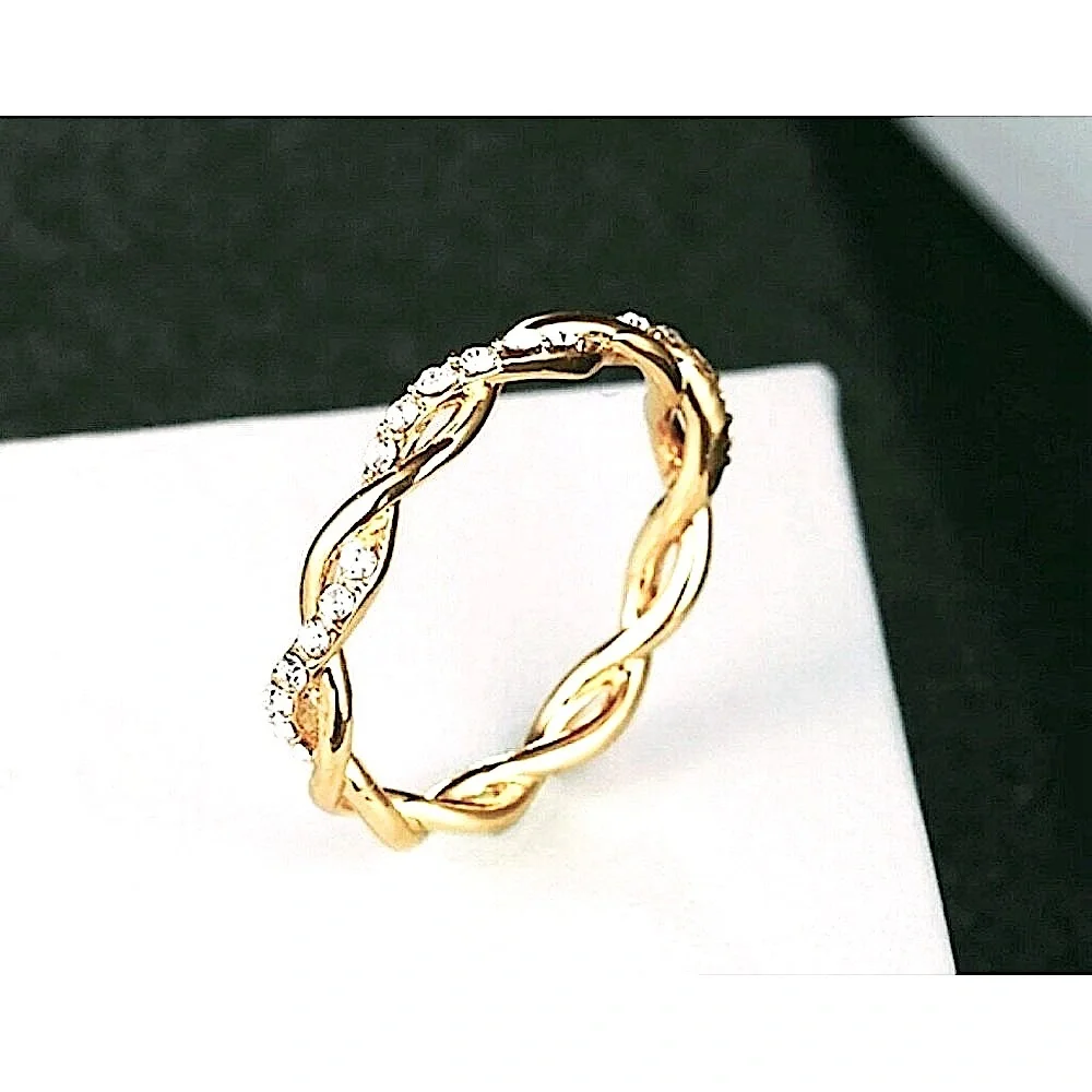 NEW 14k Gold Plated S925‎ Simulated Diamond Eternity Stacking Band Ring, Size 7